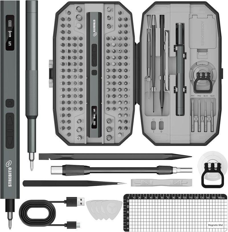 STREBITO Electric Screwdriver Upgraded 155 in 1 Mini Electric Cordless Screwdriver, 140 S2 Steel Magnetic Bits, 5 Torque Settings, Electronics Repair Tool Kit for Computer, Phone, Gaming, RC, Camera - Image 1